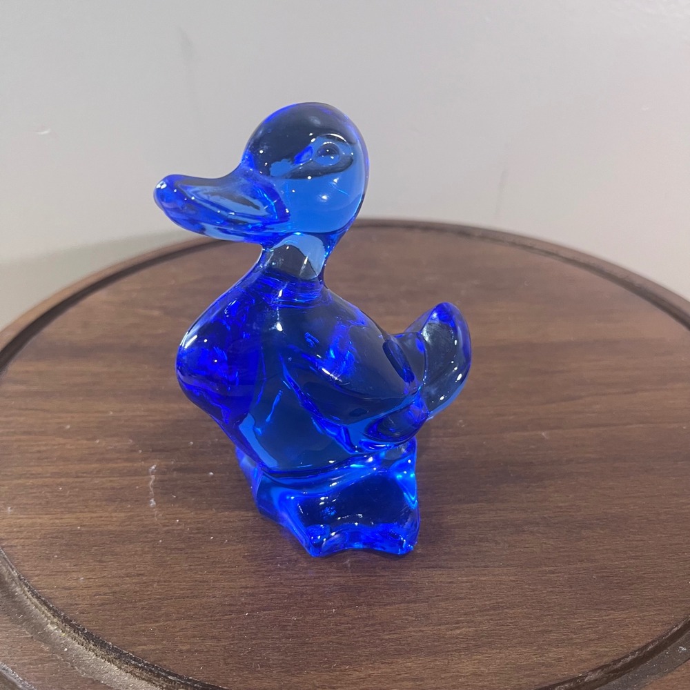 Fostoria Glass Duck Figurine Vtg Cobalt Blue Art Glass Bird Paperweight